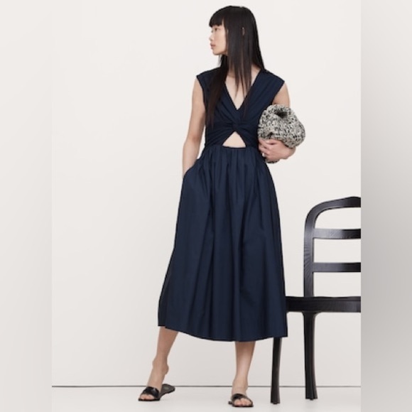 Banana Republic Blue Cut Out Pleated Midi Dress - Picture 1 of 11